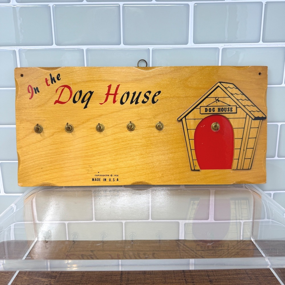 Vintage 1958 In the Dog House Wooden Key Holder Rack USA Made